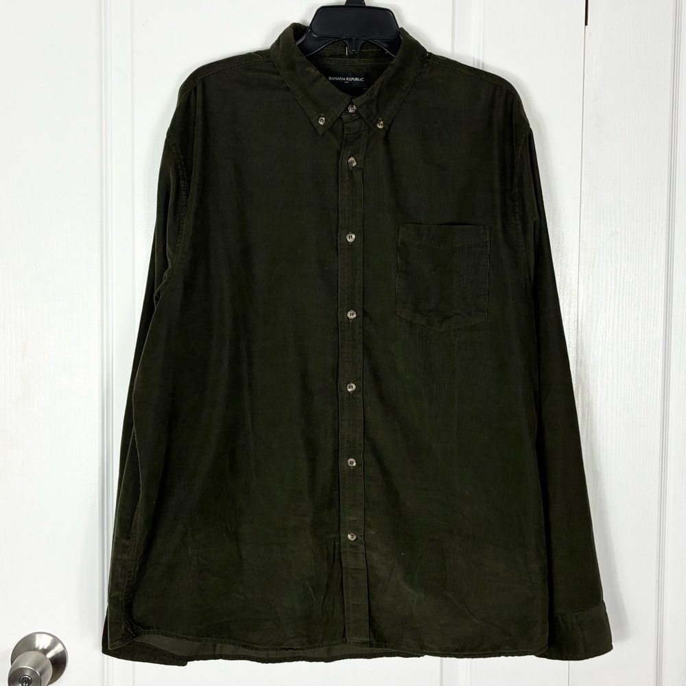 Banana Republic Green Corduroy Shirt Men XL Button Down Long Sleeve Cotton